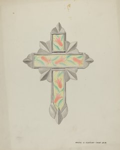 Croix en étain et papier peint