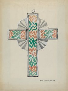 Croix en étain et verre peint, vers 1937 - Majel G. Claflin