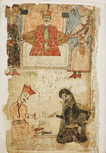 Rustaveli dicte son poème à un chancelier. Illustration du poème Le Chevalier à la peau de panthère de Shota Rustaveli - Mamuka Tavakalashvili