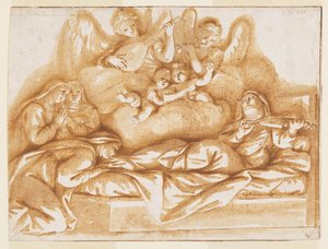 Conception pour une peinture murale monochrome, Église de Corpus Domini, Bologne, Italie, Mort de Sainte Caterina Vigri - Marc Antonio Franceschini