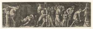 Bacchanale avec un Bacchus ivre, des satyres et des ménades - Marcantonio Raimondi