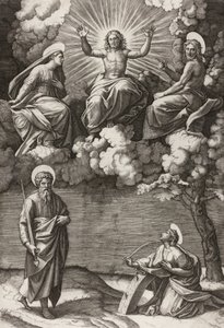 Le Christ, la Vierge et Saint Jean-Baptiste avec les saints Paul et Catherine, 1520-25 - Marcantonio Raimondi