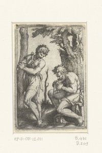 Jeune berger avec chalumeau et vieux berger avec flûte de Pan - Marcantonio Raimondi