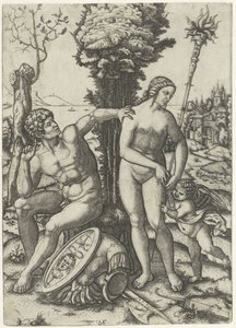 Mars et Vénus comme couple amoureux avec Amour - Marcantonio Raimondi