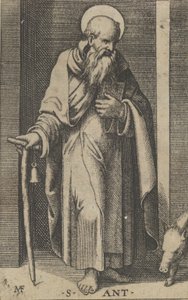 Saint Antoine, un bâton dans sa main droite, de la série 