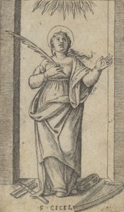 Sainte Cécile debout tenant une palme de martyre dans sa main droite, ca. 1500-1527 - Marcantonio Raimondi