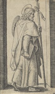 Saint Jacques le Majeur, livre dans sa main droite, bâton dans sa main gauche - Marcantonio Raimondi