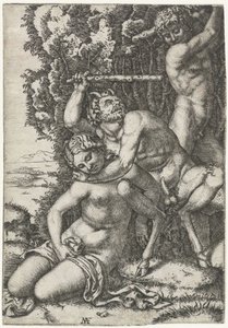 Satyre et jeune homme se battant pour une nymphe - Marcantonio Raimondi