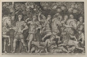 Speculum Romanae Magnificentiae : La Chasse au lion - Marcantonio Raimondi