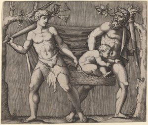 Deux faunes portant un enfant - Marcantonio Raimondi