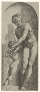 Vénus et Amour debout dans une niche - Marcantonio Raimondi