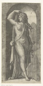 Femme personnifiant la Prudence avec serpent et masque (Les Sept Vertus) - Marcantonio Raimondi
