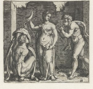 Femme avec demi-lune flanquée d