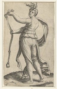 Femme avec bride de cheval comme personnification de la Tempérance