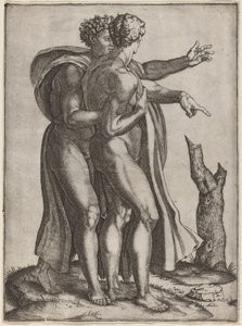 Deux hommes nus - Marcantonio Raimondi after Michelangelo
