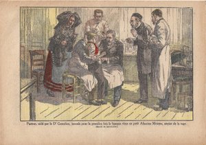 Pasteur, assisté par le Dr Grancher, inocula le fameux virus pour la première fois au petit maître alsacien, infecté par la rage., Le Pèlerin, 5/11/1922 - Marcel Lecoultre