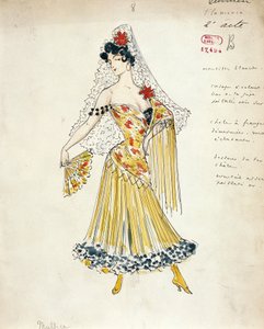 France, Paris, Esquisse de costume pour danseurs de flamenco pour Carmen de Georges Bizet