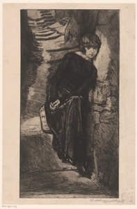 Femme vêtue de noir, appuyée contre un mur (Misère de misère, Fille de Joie) - Marcel Roux (signed by artist)