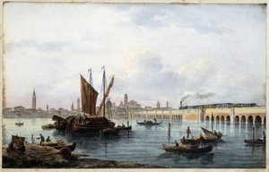 Le Pont sur la lagune dans "Album des principales vues de Venise" dessiné par Marco Moro éd. Gio Brize-Ghel n.d 1840. env. - Marco (after) Moro