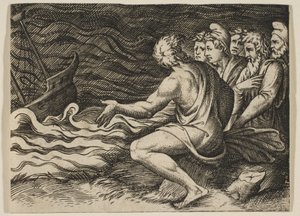 Un groupe de figures à droite assistant à un naufrage, vers 1515-1527 - Marco Dente
