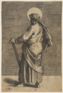 Saint Simon debout face à gauche, tenant une scie et un livre, ca. 1515-27 - Marco Dente