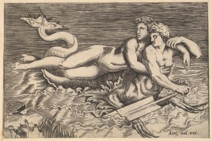 Speculum Romanae Magnificentiae : Un Triton emportant une Nymphe - Marco Dente