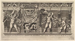 Speculum Romanae Magnificentiae: Bas-relief avec trois cupidons - Marco Dente