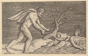 Speculum Romanae Magnificentiae : Homme nu poursuivant une naïade, vers 1515-1527 - Marco Dente