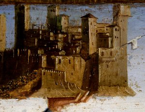 Vierge en majesté et saints, détail de la prédelle de Saint Adrien par Marco Palmezzano (vers 1460-1539), église Saint-François, Matelica, Marches, Italie (détail)