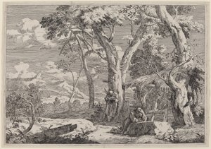 Paysage sauvage avec deux moines - Marco Ricci