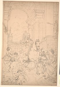 Esquisse pour le tableau : Le Danemark et la Norvège rendent hommage à Chr. VI (brûlé avec Christiansborg en 1794) - Marcus Tuscher