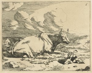 Vache couchée, de profil - Marcus de Bye
