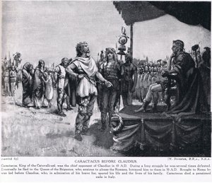 Caractacus devant Claudius, illustration tirée de "Hutchinson