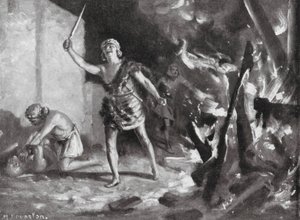 Elamites brûlant et pillant un village babylonien (litho)