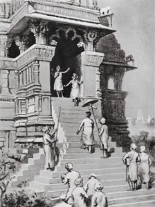Kirtivarman Chandella visite son temple à Khajurahu, AD 1065 (litho) - Margaret (after) Dovaston