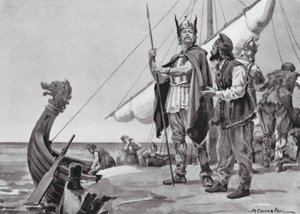 Départ de Rurik pour le pays des Slaves, 862 ap. J.-C. (lithographie)