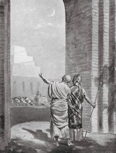 Ur-Engur inspectant le temple du dieu Lune en cours de construction (litho) - Margaret (after) Dovaston
