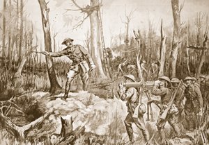 Le capitaine (lieutenant-colonel temporaire) R.B. Barker organisant les défenses d