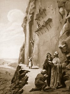 Darius supervisant son inscription à Behistun, illustration tirée de "Hutchinson