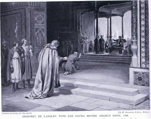 Geoffrey de Langley avec Bar Sauma devant Arghun Khan 1288AD (litho) - Margaret Dovaston