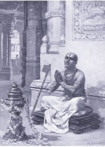 Ramanuja contemplant sa philosophie du Dieu personnel unique 1100 AD (litho) - Margaret Dovaston
