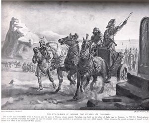 Tiglath-Pileser IV devant la citadelle de Turushpa, illustration tirée de "Hutchinson