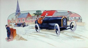 Une voiture de course Peugeot au Grand Prix de France de 1911 - Marguerite (fl.1909 14) Montaut