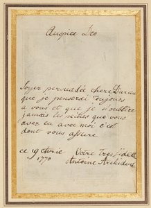 Lettre autographe à Thérèse ou Barbe Durieux, datée du 19 avril 1770 - Maria Antonia Josepha Johanna von Habsburg Lothringen