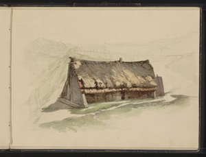 Grange avec un toit de chaume dans un pré - Maria Vos