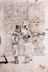 Deux musiciens arabes, vers 1871 (plume et encre noire sur papier)