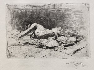 Homme se roulant par terre - Mariano José María Bernardo Fortuny y Carbó