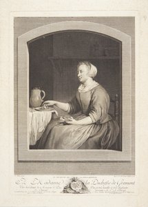 Une femme hollandaise mangeant le petit-déjeuner, vue à travers une fenêtre - Marie Louise Adélaïde Boizot