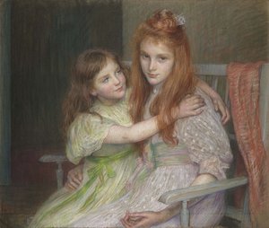 Deux filles assises sur un banc - Marie Louise Catherine Breslau