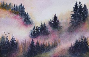 Forêt brumeuse colorée